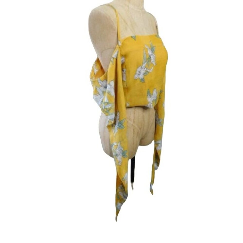 Chriselle J.O.A. Size XL Tie Front Cropped Floral Lined Top - Picture 2 of 3